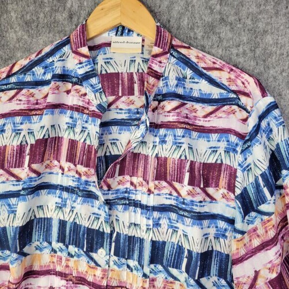 Alfred Dunner Size 20W Top Blouse Button Up Purple Blue Roll Tab Shirt New‎